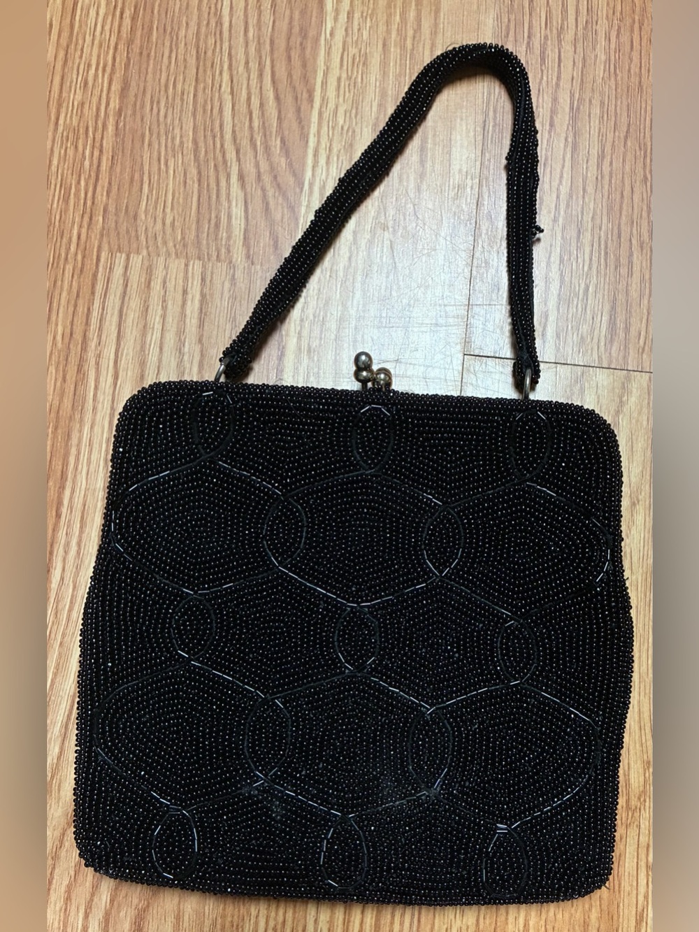 Vintage DeLill Black Beaded Evening Bag Clasp Hand Made Japan - VGUC
